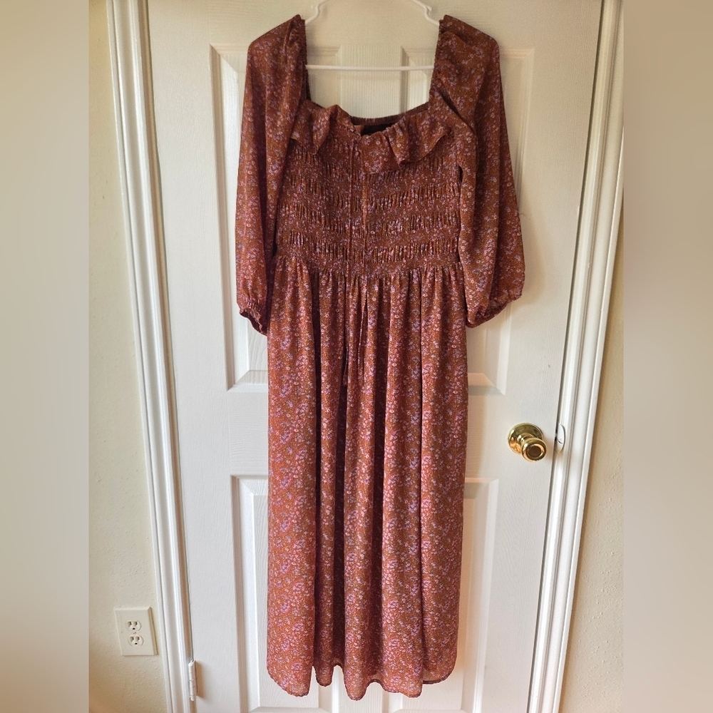 CODE X MODE Cottagecore Dress Sz M Rust Brown Floral Fall Boho Prairie - Picture 8 of 10